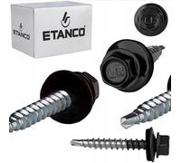 ETANCO GT02 Lot de 100 vis à tôle trapézoïdale, 4,8 x 100 mm, RAL 9005 noir profond, auto-perceuses avec joint EPDM, en acier galvanisé, hexagonales, pour tôle métallique sur bois (4,8 x 60 mm)