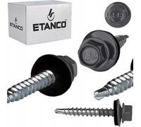 ETANCO GT02 Lot de 100 vis à tôle trapézoïdale, 4,8 x 50 mm, gris graphite RAL 7024, autoperceuses avec joint EPDM, en acier galvanisé hexagonal, pour tôle métallique sur bois (4,8 x 60 mm)