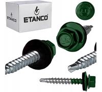 ETANCO GT02 Lot de 100 vis à tôle trapézoïdale 4,8 x 60 mm RAL 6005 vert mousse autoperceuses avec joint EPDM en acier galvanisé hexagonal pour tôle métallique sur bois