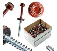 ETANCO GT02 Lot de 100 vis à tôle trapézoïdale, 4,8 x 80 mm, RAL 8012 brun rougeâtre, auto-perceuses avec joint EPDM, en acier galvanisé hexagonal, pour tôle métallique sur bois