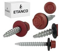ETANCO GT02 Lot de 100 vis à tôle trapézoïdale, 4,8 x 80 mm, rouge oxyde RAL 3009, auto-perceuses avec joint EPDM, en acier galvanisé, hexagonales, pour tôle métallique sur bois (4,8 x 80 mm)