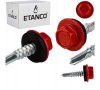ETANCO GT02 Lot de 250 vis à tôle trapézoïdale, 4,8 x 20 mm, RAL 3020 rouge signalisation, auto-perceuses, avec joint EPDM, en acier galvanisé, hexagonales, pour tôle métallique sur bois (4,8 x 35 mm)