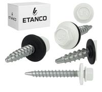 ETANCO GT02 Lot de 250 vis à tôle trapézoïdale, 4,8 x 20 mm, RAL 9002 blanc gris-blanc, auto-perceuses avec joint EPDM, en acier galvanisé hexagonal, pour tôle métallique sur bois (4,8 x 50 mm)