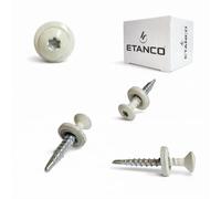 ETANCO GTF P Lot de 250 vis autoperceuses, 4,8 x 20 mm, pour tôle trapézoïdale et tôle de toit, avec rondelle d'étanchéité EPDM, entraînement TX, RAL 9002, blanc gris