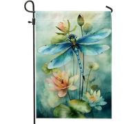 Étang Aux Nénuphars Et Libellules Bleues Artistiques Drapeau Décoratif Drapeau De Jardin Résistant Aux Intempéries Drapeaux Pour Maison Bar Mur 30X45Cm