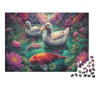Étang Nénuphars Puzzle 1000 Pièces Puzzle pour Adultes Canards et Carpes Koi Détente Décoration Maison 52x38cm/1000pcs
