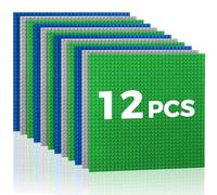 Etarnfly Lot de 12 plaques de Construction - Compatible avec la Plupart des Marques - 25 × 25 cm - Jouet de Construction pour Enfants - Plaque de Base Grise Verte Bleue