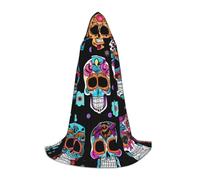 ETASUIOL Cape à capuche avec imprimé tête de mort en sucre pour Halloween, costumes de magicien, vampire, faucheuse, style Renaissance