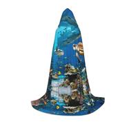 ETASUIOL Cape à capuche imprimée tortues de mer pour Halloween, costume de magicien, vampire, faucheuse et sinistre, style Renaissance
