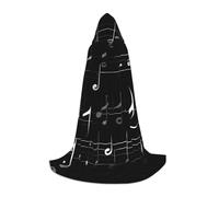 ETASUIOL Cape à capuche noire avec imprimé notes de musique pour Halloween, costume de magicien, vampire, faucheuse, style Renaissance