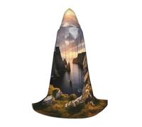 ETASUIOL Coast Kauai Mountain Falaise Print Cape à capuche pour Halloween, costume de magicien vampire faucheuse style Renaissance
