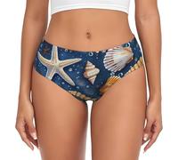 ETASUIOL Collection de slips pour femme avec motif étoile de mer et coquillages, doux et extensible en mélange de coton au design classique, Noir , S