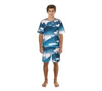 ETASUIOL Ensemble de pyjama classique pour homme imprimé paysage avec montagnes, short de pyjama doux pour homme, parfait pour les nuits d'été, Noir , M