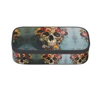 ETASUIOL Grande trousse à crayons multifonction avec imprimé tête de mort florale en tissu Oxford, Noir , Taille unique, Étui à clé