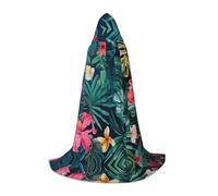 ETASUIOL Hojas Tropicales Y Flores Cape à capuche pour Halloween, costume de magicien, vampire, faucheuse, style Renaissance