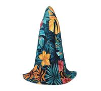 ETASUIOL Hojas Tropicales Y Flores Cape à capuche pour Halloween, costume de magicien, vampire, faucheuse, style Renaissance