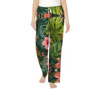 ETASUIOL Hojas Tropicales Y Flores Pantalon de pyjama tendance en flanelle pour femme, parfait pour Noël et au quotidien, Noir , XL