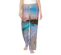 ETASUIOL Jamaica Beach Print Pantalon de pyjama tendance en flanelle pour femme, parfait pour Noël et au quotidien, Noir , XXL