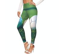 ETASUIOL Legging de compression vert avec imprimé ballon de football sur herbe pour femme, legging doux pour femme, Noir , M