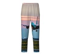 ETASUIOL Pantalon de pyjama tendance imprimé avion dans les lumières du soir, pour les loisirs, la famille, le sport et les fêtes à thème, Noir , 10-12