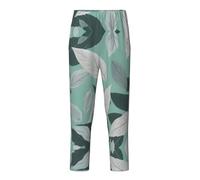 ETASUIOL Pantalon de pyjama tendance imprimé feuilles gris menthe, pour les loisirs, les moments en famille, le sport et les fêtes à thème, Noir , 10-12