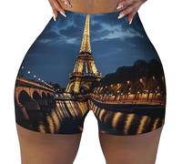 ETASUIOL Short d'entraînement élastique imprimé monument pour femme, short de motard, parfait pour le fitness et le quotidien, Noir , XXL