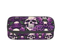 ETASUIOL Trousse à crayons spéciale avec imprimé tête de mort et rose violette, grande capacité, peut contenir stylos, crayons et petits accessoires, Noir , Taille unique, Trousse de maquillage