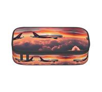 ETASUIOL Trousse à crayons spéciale motif avion, coucher de soleil, ciel imprimé, grande capacité, peut contenir stylos, crayons et petits accessoires, Noir , Taille unique, Trousse de maquillage