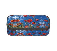 ETASUIOL Trousse spéciale avec imprimé coquelicots sur ciel bleu, grande capacité, peut contenir stylos, crayons et petits accessoires, Noir , Taille unique, Trousse de maquillage