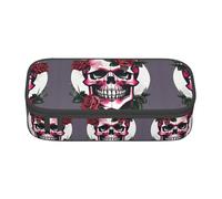 ETASUIOL Trousse spéciale avec imprimé tête de mort rose, grande capacité, peut contenir stylos, crayons et petits accessoires, Noir , Taille unique, Trousse de maquillage