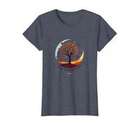 État d'esprit d'automne Arbre Paysage Art T-Shirt, Femme, Bleu Chiné, 3XL