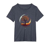 État d'esprit d'automne Arbre Paysage Art T-Shirt, Femme Grandes Tailles, Bleu Chiné, 2X