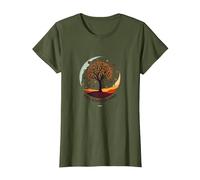État d'esprit d'automne Arbre Paysage Art T-Shirt, Femme, Olive, 3XL