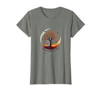 État d'esprit d'automne Arbre Paysage Art T-Shirt, Femme, Vert Kaki chiné, L