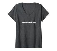 État d'esprit des Vacances T-Shirt avec Col en V, Femme, Chiné Foncé, S