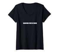 État d'esprit des Vacances T-Shirt avec Col en V, Femme, Noir, L