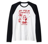 État d'esprit rétro d'Aloha Hula Girl, île hawaïenne Vintage Manche Raglan