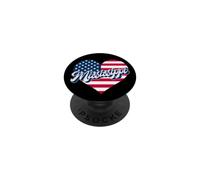 État du Mississippi, Patriote américain, cœur, Hommes, Femmes et Enfants PopSockets PopGrip Adhésif