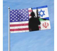 États-Unis D'Amérique, Israël Et Iran Bannière Décoratif Drapeau De Jardin Résistant Aux Intempéries Drapeau Pour Extérieur Intérieur Bar Célébrations 90X150Cm