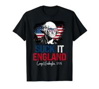 États-Unis George Washington Suck it England 1776 Américain 4 Juillet T-Shirt Graphique avec Valeur, Homme, Noir, L
