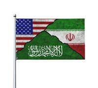 États-Unis, Iran Et Arabie Saoudite Ensemble Garden Flag Avec Œillets Drapeaux Décoratif Drapeau De Jardin Pour Vacances Bar Balcon Cour 90X150Cm