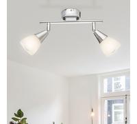 Plafonnier, lampe de salon, 2 flammes, plafonnier, spots, orientable, verre, métal, 2x douilles E27, LxlxH 25x8x15 cm