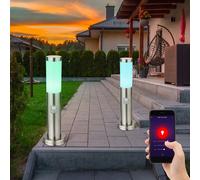 Borne E27 lampadaire jardin smart home lumière extérieure App-commande vocale minuterie dimmable CCT, IP44, acier inoxydable, 1x LED RGB 10W 806Lm 2700-6400K, DxH 7.6x45cm, lot de 2