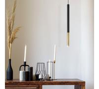 Lampe à suspension Lampe à suspension en métal noir Lampe à suspension cylindrique noire noire moderne, en acier avec accent doré, 1x G9, PxH 8x110 cm