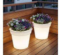 Pot de fleur solaire LED pot de fleur pot de fleur lumineux éclairage solaire, blanc satiné, batterie LED blanc neutre, H 19 cm
