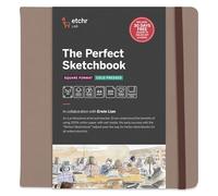 Etchr The Perfect Sketchbook Deckle Edition - Premium 300 g/m² 100 % coton pressé à froid, bords déchiquetés à la main, reliure plate, couverture en cuir végétalien (17,8 x 17,8 cm)