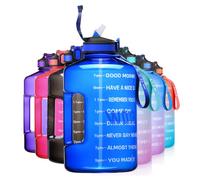 ETDW Bouteille de sport 3,78 litres avec indication du temps - Sans BPA - Réutilisable - Épais - Seau portable avec paille - Bouteille de sport avec poignée solide - Bleu