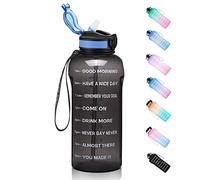 ETDW Bouteille d'eau de 2 litres avec paille, [Tritan sans BPA] Bouteille de motivation de 2 L avec marqueur de temps, étanche pour le sport, le camping, le yoga, les voyages, le bureau, noir