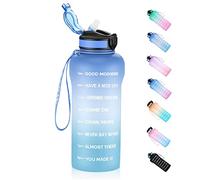 ETDW Bouteille d'eau motivante de 2 litres avec marqueurs de temps [Tritan sans BPA], bouteille d'eau de sport avec paille, bouteille d'eau étanche pour le sport, le camping, le yoga Bleu