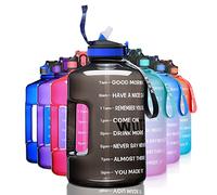 ETDW Grande bouteille d'eau de 2,2 l avec pailles sans BPA - Réutilisable - Avec indicateurs de temps - Avec poignée solide - Pour le sport, le fitness, l'air libre, la randonnée - Noir